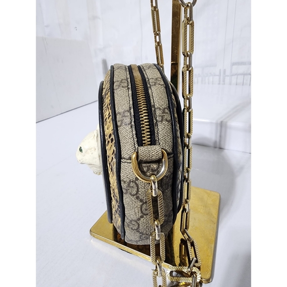 GUCCI GG Supreme Monogram Patchwork Cat Round Shoulder Bag Beige/Brown - Picture 13 of 16